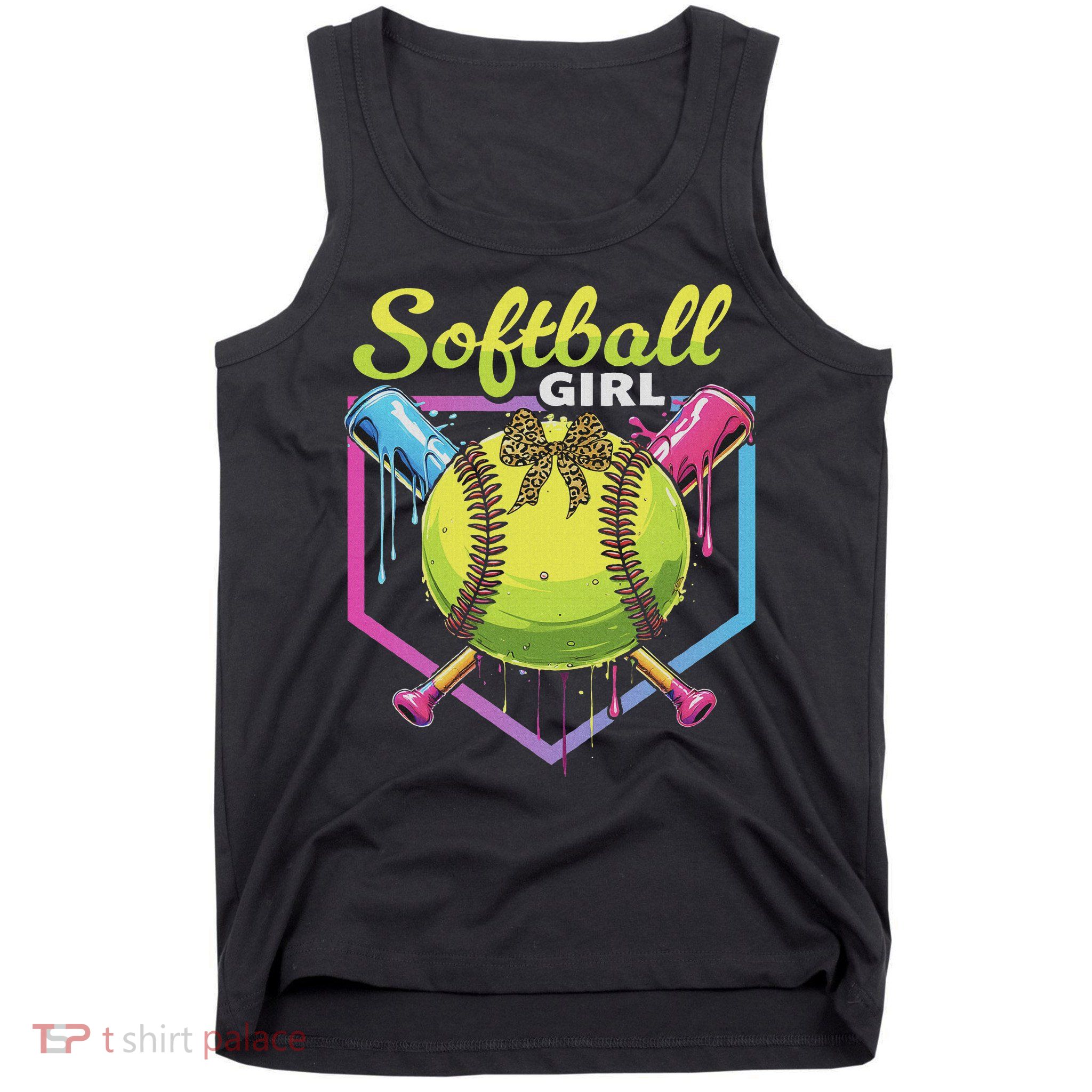 Softball Drip Ice Cream Drip Softball Girl Bow Tank Top