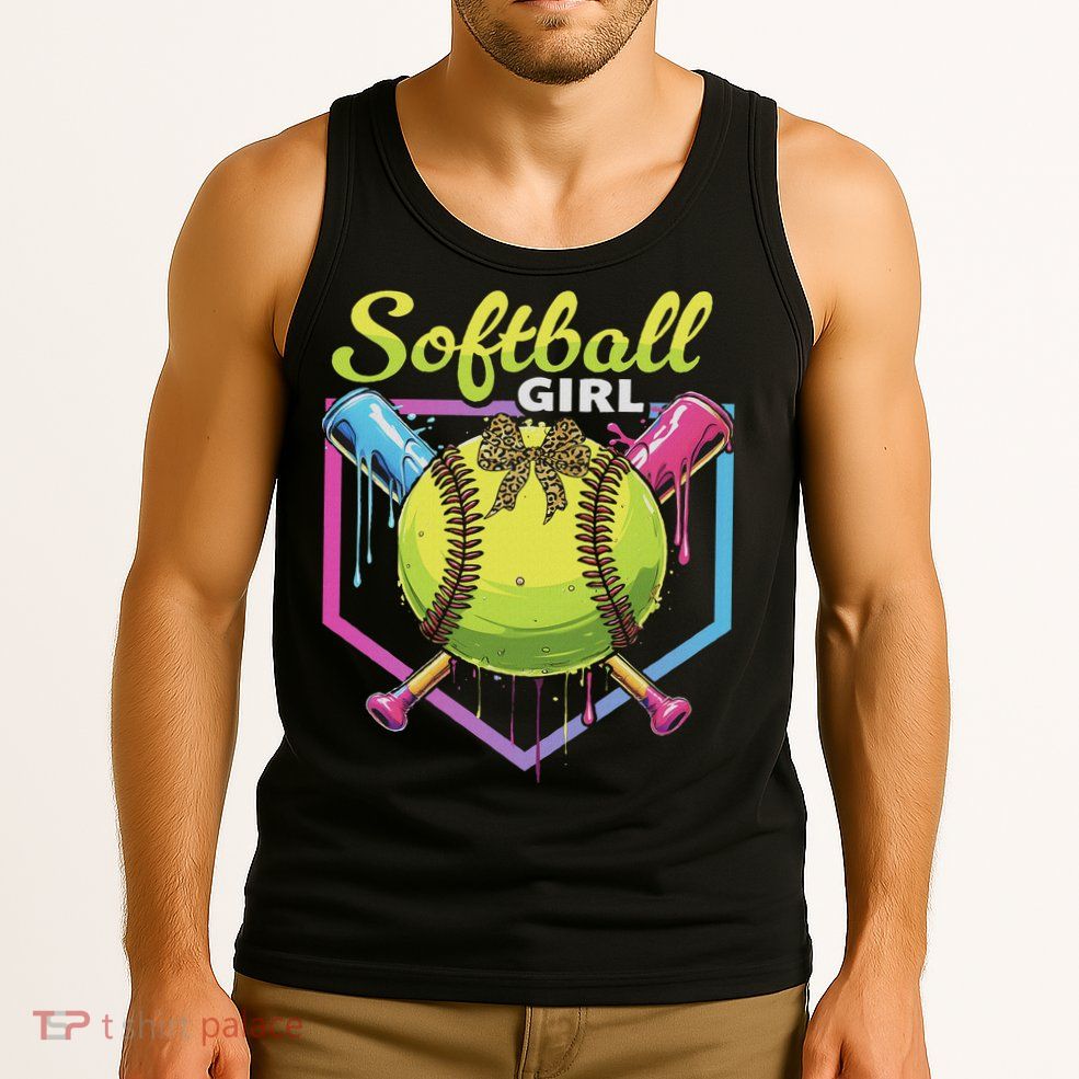 Softball Drip Ice Cream Drip Softball Girl Bow Tank Top