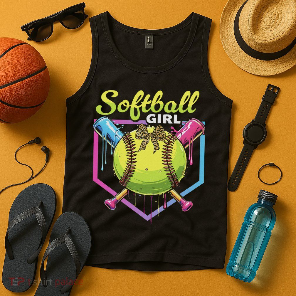 Softball Drip Ice Cream Drip Softball Girl Bow Tank Top