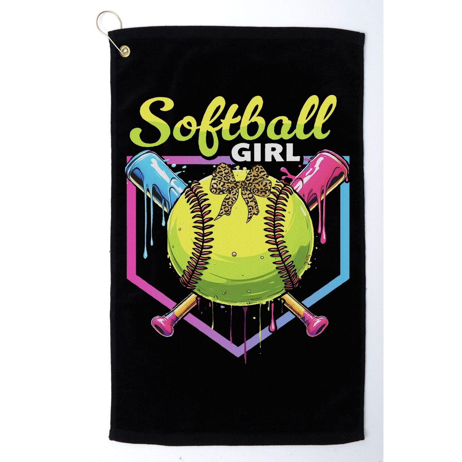 Softball Drip Ice Cream Drip Softball Girl Bow Golf Towel
