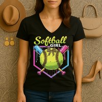 Softball Drip Ice Cream Drip Softball Girl Bow Women's V-Neck T-Shirt