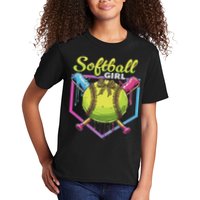 Softball Drip Ice Cream Drip Softball Girl Bow Kids T-Shirt