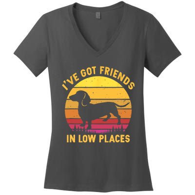 Sunset Dachshund Ive Got Friends In Low Places Funny Gift Women's V-Neck T-Shirt