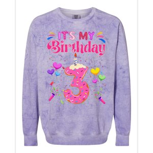 Sweet Donut It's My 3rd Birthday 3 Years Old Funny Colorblast Crewneck Sweatshirt