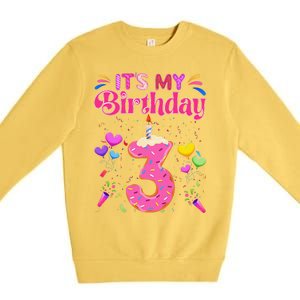 Sweet Donut It's My 3rd Birthday 3 Years Old Funny Premium Crewneck Sweatshirt