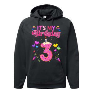 Sweet Donut It's My 3rd Birthday 3 Years Old Funny Performance Fleece Hoodie