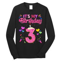 Sweet Donut It's My 3rd Birthday 3 Years Old Funny Long Sleeve Shirt