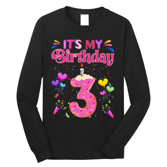 Sweet Donut It's My 3rd Birthday 3 Years Old Funny Long Sleeve Shirt