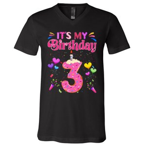 Sweet Donut It's My 3rd Birthday 3 Years Old Funny V-Neck T-Shirt