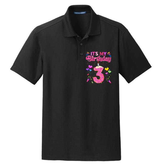 Sweet Donut It's My 3rd Birthday 3 Years Old Funny Dry Zone Grid Polo