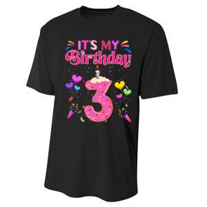 Sweet Donut It's My 3rd Birthday 3 Years Old Funny Performance Sprint T-Shirt