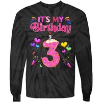 Sweet Donut It's My 3rd Birthday 3 Years Old Funny Tie-Dye Long Sleeve Shirt