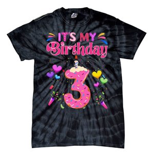 Sweet Donut It's My 3rd Birthday 3 Years Old Funny Tie-Dye T-Shirt