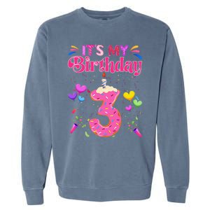 Sweet Donut It's My 3rd Birthday 3 Years Old Funny Garment-Dyed Sweatshirt