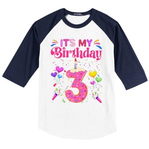 Sweet Donut It's My 3rd Birthday 3 Years Old Funny Baseball Sleeve Shirt