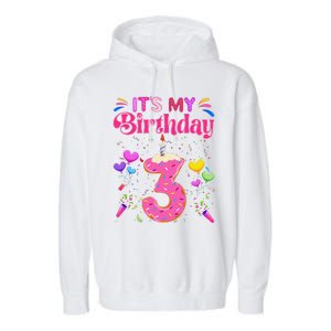 Sweet Donut It's My 3rd Birthday 3 Years Old Funny Garment-Dyed Fleece Hoodie