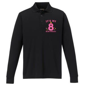 Sweet Donut It's My 8th Birthday 8 Years Old Funny Cute Performance Long Sleeve Polo