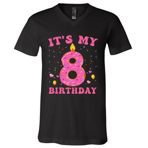 Sweet Donut It's My 8th Birthday 8 Years Old Funny Cute V-Neck T-Shirt