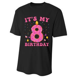 Sweet Donut It's My 8th Birthday 8 Years Old Funny Cute Performance Sprint T-Shirt