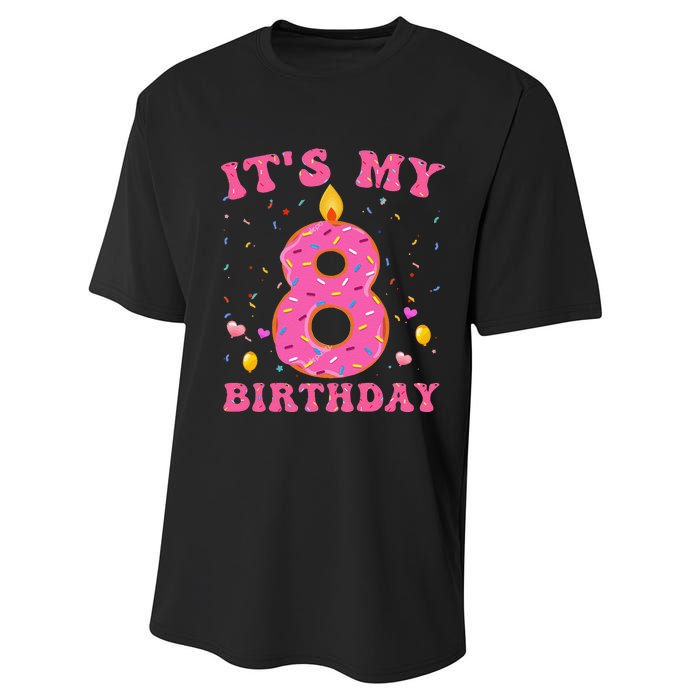 Sweet Donut It's My 8th Birthday 8 Years Old Funny Cute Performance Sprint T-Shirt