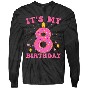 Sweet Donut It's My 8th Birthday 8 Years Old Funny Cute Tie-Dye Long Sleeve Shirt