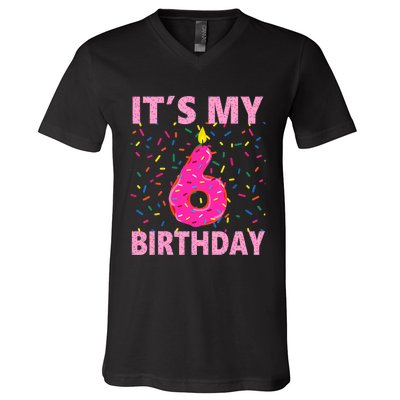 Sweet donut It's My 6th Birthday 6 Yrs Old Gifts V-Neck T-Shirt