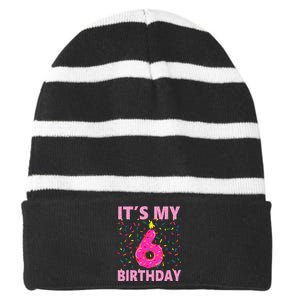 Sweet donut It's My 6th Birthday 6 Yrs Old Gifts Striped Beanie with Solid Band