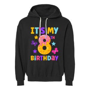 Sweet Donut It's My 8th Birthday Shirt 8 Years Old Funny Garment-Dyed Fleece Hoodie