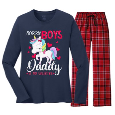 Sorrys Daddy Is My Valentine Valentine's Day Unicorn Women's Long Sleeve Flannel Pajama Set 