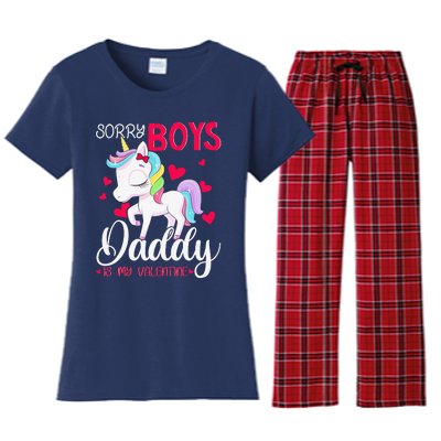 Sorrys Daddy Is My Valentine Valentine's Day Unicorn Women's Flannel Pajama Set