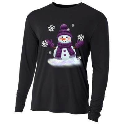 Snow Design In Purples Wintertime Snowflakes Gift Cooling Performance Long Sleeve Crew