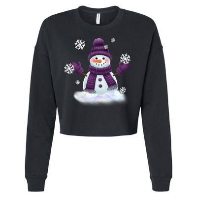 Snow Design In Purples Wintertime Snowflakes Gift Cropped Pullover Crew