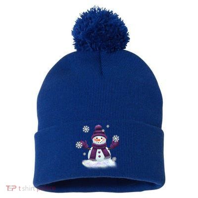 Snow Design In Purples Wintertime Snowflakes Gift Pom Pom 12in Knit Beanie