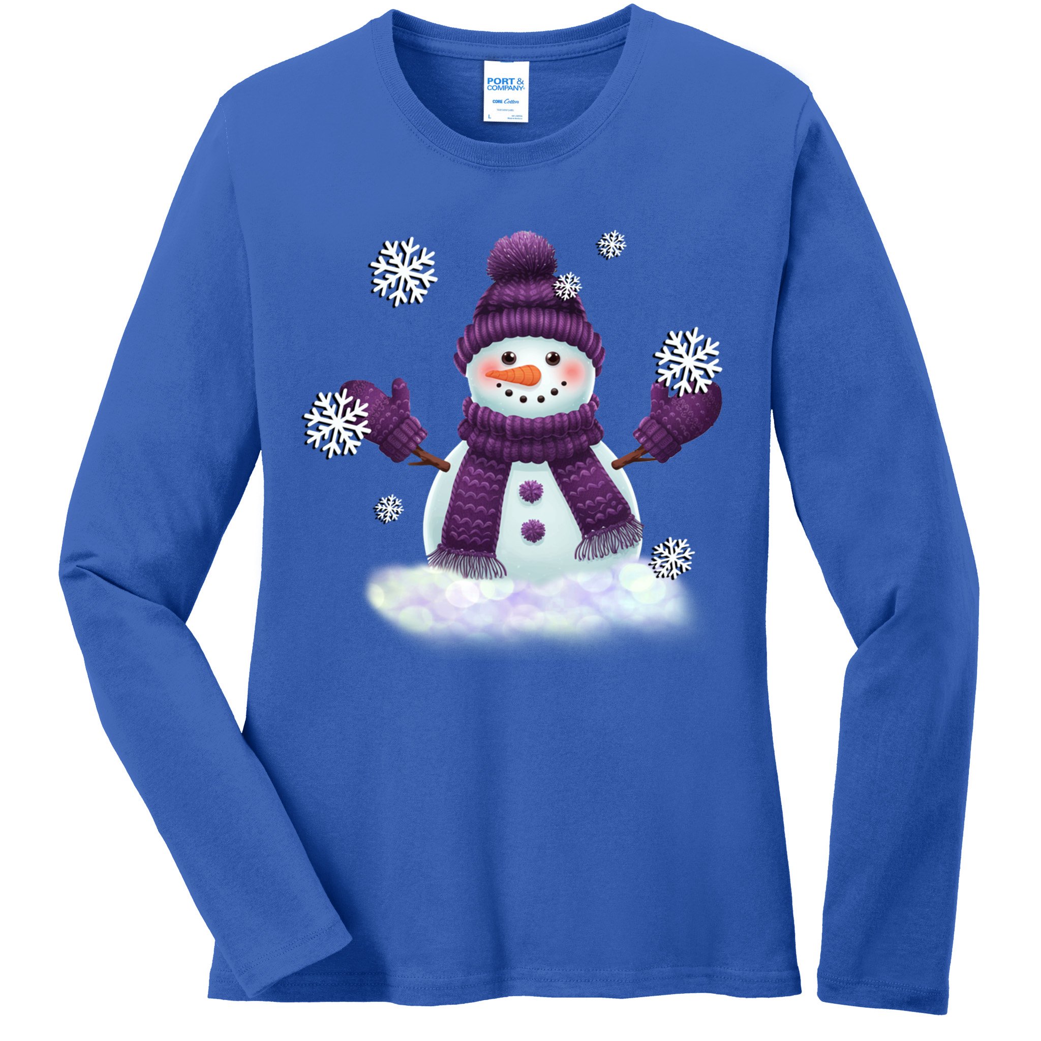 Snow Design In Purples Wintertime Snowflakes Gift Ladies Long Sleeve Shirt
