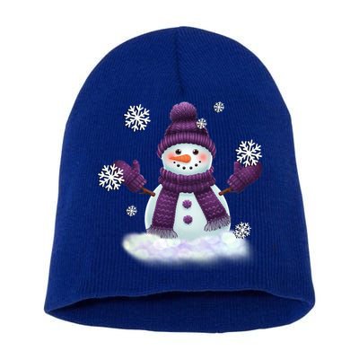 Snow Design In Purples Wintertime Snowflakes Gift Short Acrylic Beanie