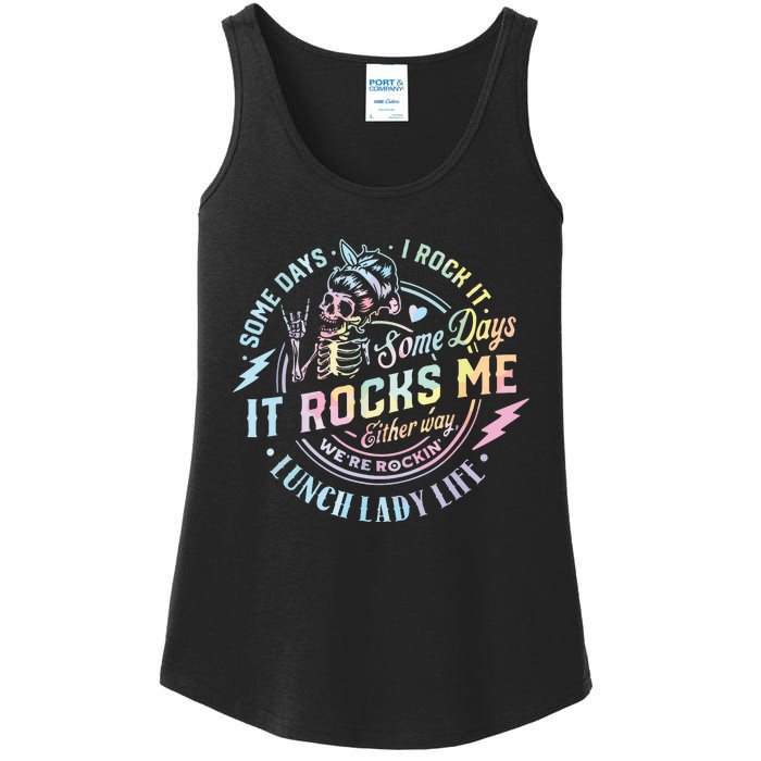 Some Days It Rocks Me Messy Skull Lunch Lady Life Ca Tie Dye Ladies Essential Tank