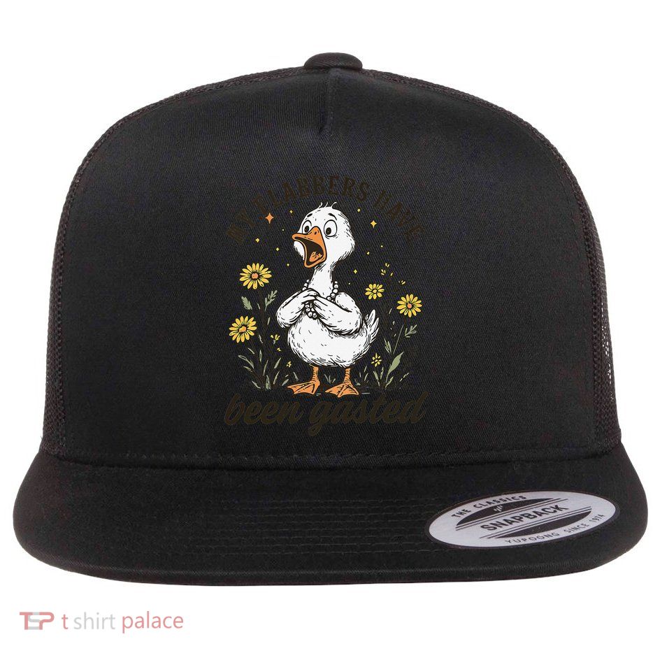 Surprised Duck In Flower Field Design Flat Bill Trucker Hat
