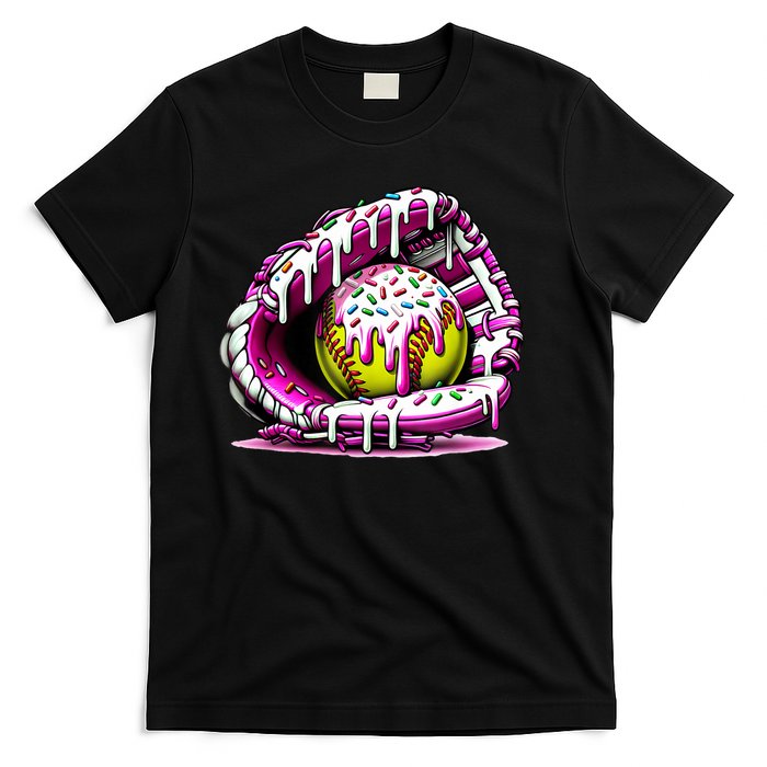 Softball Drip Ice Cream Sprinkles Softball Glove  T-Shirt
