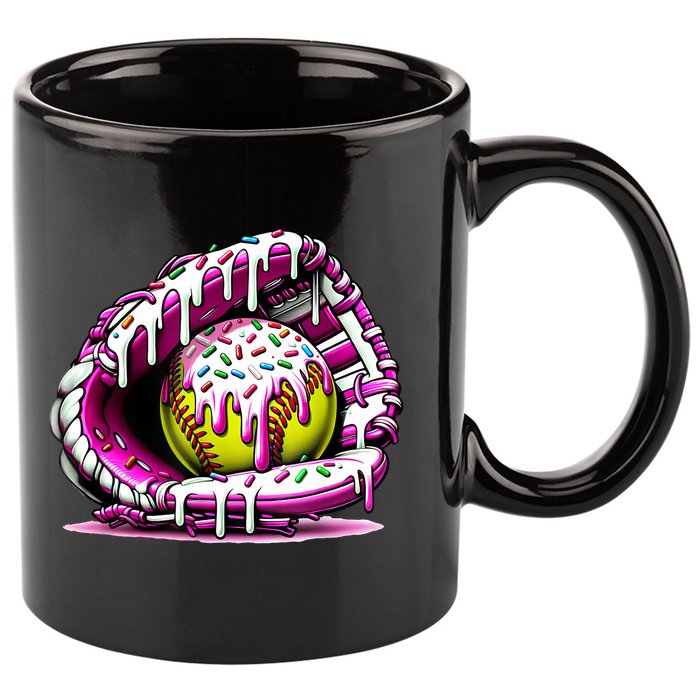 Softball Drip Ice Cream Sprinkles Softball Glove  11oz C Handle Ceramic Mug