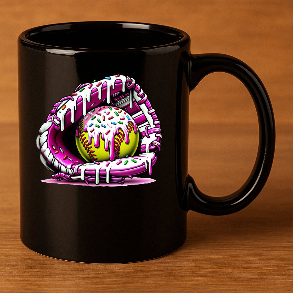 Softball Drip Ice Cream Sprinkles Softball Glove  11oz C Handle Ceramic Mug