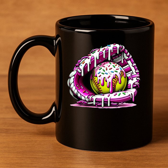 Softball Drip Ice Cream Sprinkles Softball Glove  11oz C Handle Ceramic Mug