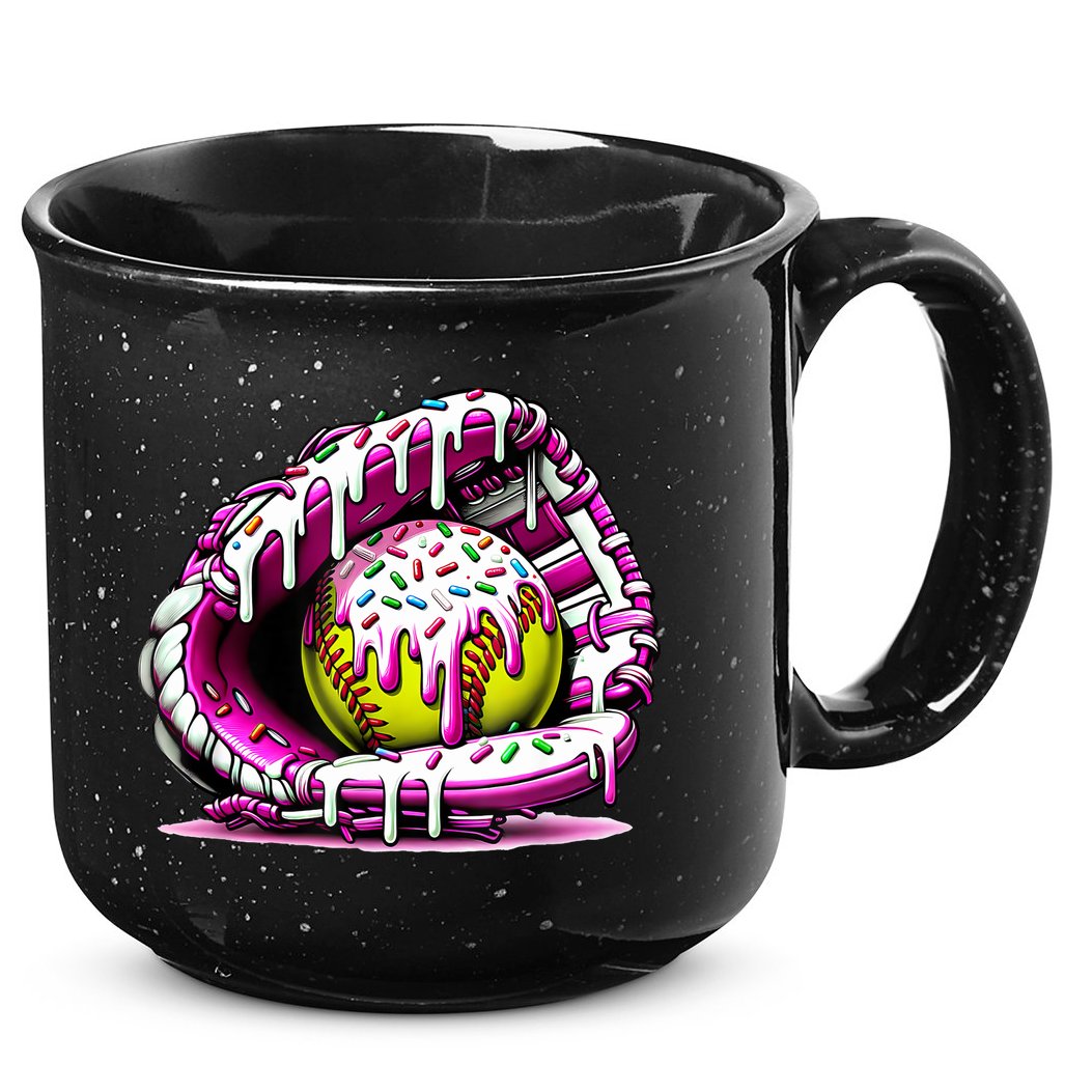 Softball Drip Ice Cream Sprinkles Softball Glove  15oz Campfire Ceramic Mug