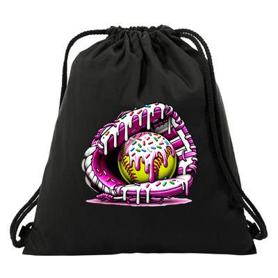 Softball Drip Ice Cream Sprinkles Softball Glove  Drawstring Bag