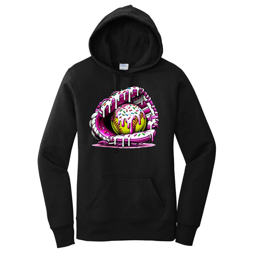 Softball Drip Ice Cream Sprinkles Softball Glove  Women's Pullover Hoodie