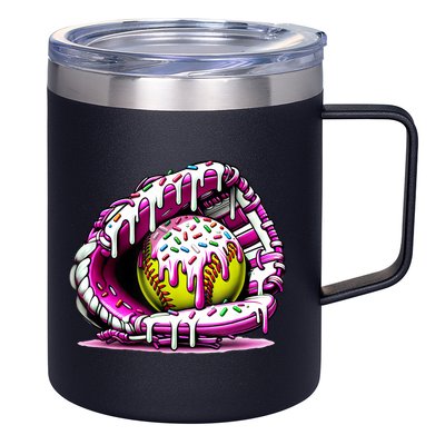 Softball Drip Ice Cream Sprinkles Softball Glove  12oz Stainless Steel Coffee Mug