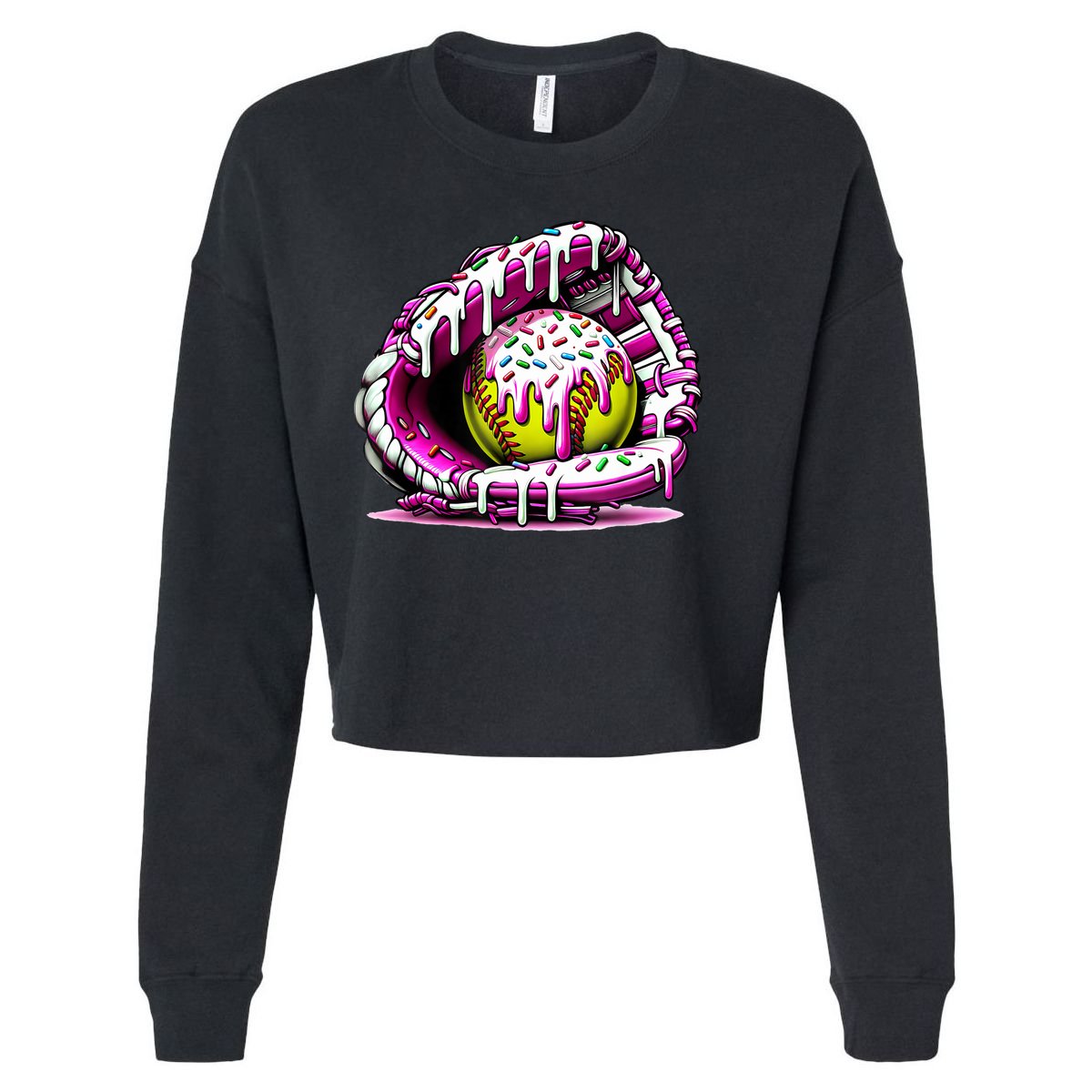 Softball Drip Ice Cream Sprinkles Softball Glove  Cropped Pullover Crew