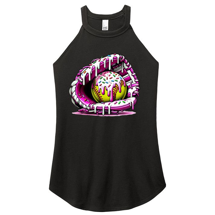 Softball Drip Ice Cream Sprinkles Softball Glove  Women's Perfect Tri Rocker Tank