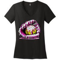 Softball Drip Ice Cream Sprinkles Softball Glove  Women's V-Neck T-Shirt
