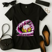Softball Drip Ice Cream Sprinkles Softball Glove  Women's V-Neck T-Shirt