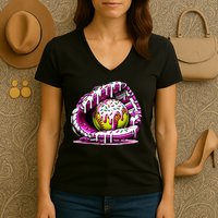 Softball Drip Ice Cream Sprinkles Softball Glove  Women's V-Neck T-Shirt